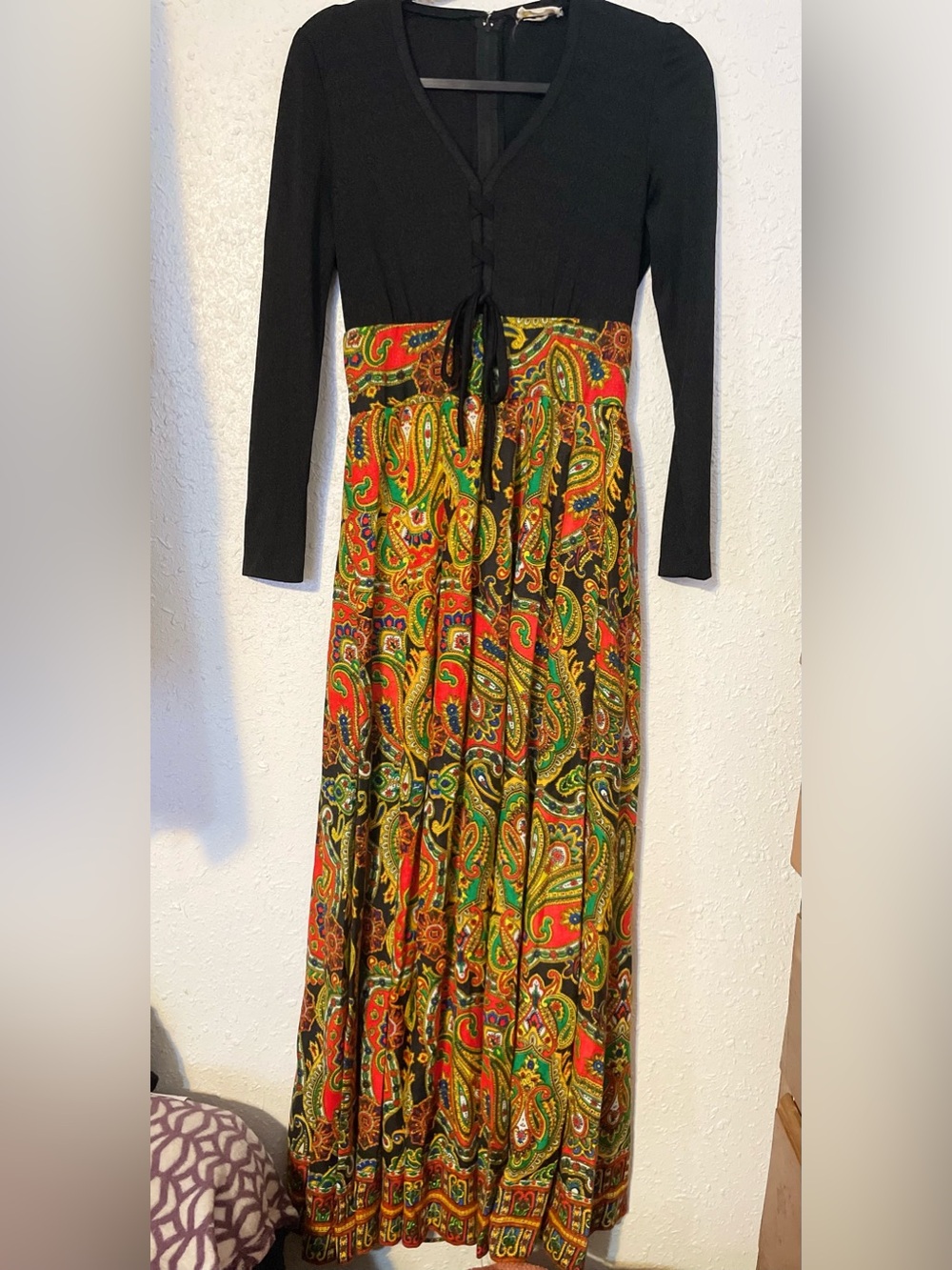 Black & Multicolor Paisley Maxi Dress with Tie Front